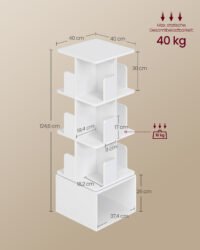 VASAGLE Custos Collection - Rotating Bookcase, Storage Shelf with 4 Levels, Standing Shelf with Open Compartments, 40 x 40 x 124.6 cm, for Bedroom, Living Room, Office, Cloud White LBC471WB01 - Bild 5