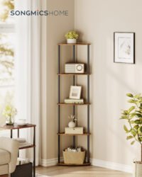 SONGMICS HOME Superfast Toolless Assembly, 5-Tier Corner Shelf, Corner Shelving Unit, Corner Storage Stand, 38.3 x 27 x 139 cm, Living Room, Bedroom, Kitchen, Rustic Brown LBC610K01