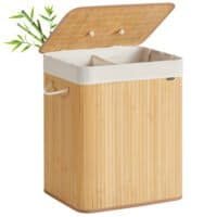 Bambu tvättkorg med lock, 120 liter, naturligt design för tvätt och förvaring.