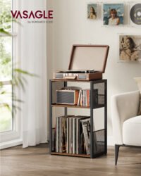 VASAGLE Record Player Stand, 3-Tier Side Table, Vinyl Record Storage up to 100 Albums, End Table for Living Room, Bedroom, Rustic Brown LET275K01