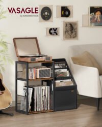 VASAGLE Record Player Stand, 3-Tier Side Table, Vinyl Record Storage up to 140 Albums, End Table for Living Room, Bedroom, Rustic Brown LET276K01