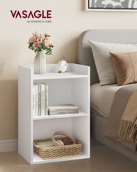VASAGLE Custos Collection - Bedside Table with Open Compartments, Side Table with Adjustable Shelf, Dual Use, Easy Assembly, for Bedroom, Living Room, Cloud White LET666WB01