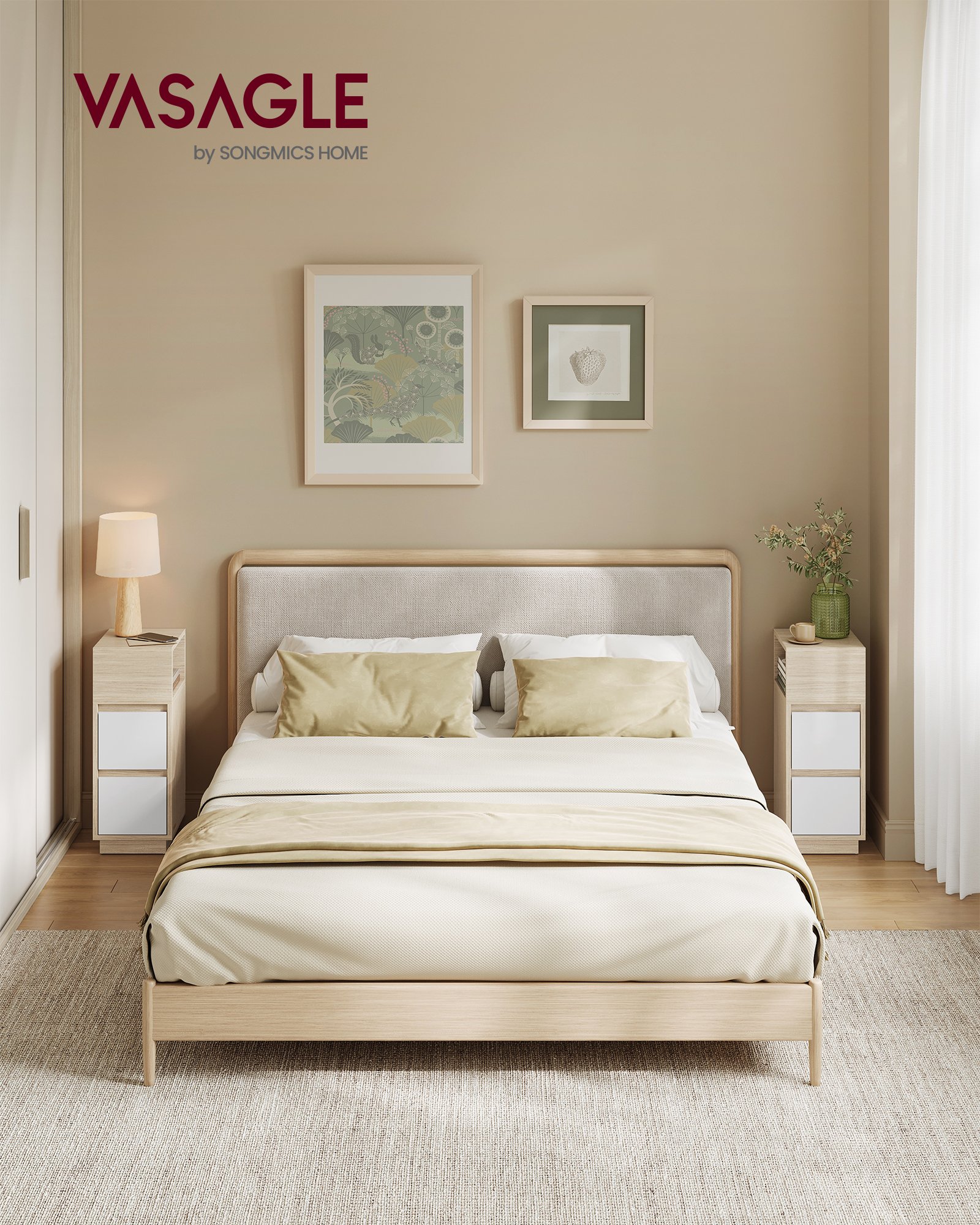VASAGLE KAILYN Collection - Slim Bedside Tables, Set of 2 Small Narrow Side End Tables with Drawers, Flexible Open Compartment, for Bedroom, Living Room, Natural Beige and Cloud White LET856N01 2 VASAGLE KAILYN Collection - Slim Bedside Tables, Set of 2 Small Narrow Side End Tables with Drawers, Flexible Open Compartment, for Bedroom, Living Room, Natural Beige and Cloud White LET856N01 - Bild 2