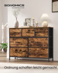 SONGMICS Chest of Drawers, 7 Storage Drawers Bedroom, Storage Unit, Steel, MDF, Non-Woven Fabric, for Bedroom, Closet, Hallway, Living Room, Rustic Brown and Ink Black LGS323BH04