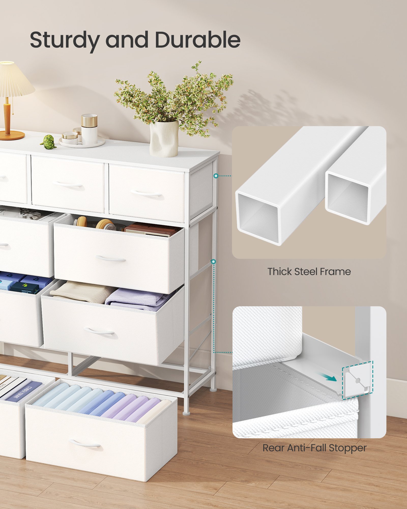SONGMICS BELLAH Collection - Chest of Drawers, Storage Unit, Steel, for Bedroom, Closet, Hallway, Living Room, 9 Drawers, Modern, Cloud White and Snow White LGS324WH01 6 SONGMICS BELLAH Collection - Chest of Drawers, Storage Unit, Steel, for Bedroom, Closet, Hallway, Living Room, 9 Drawers, Modern, Cloud White and Snow White LGS324WH01 - Bild 6