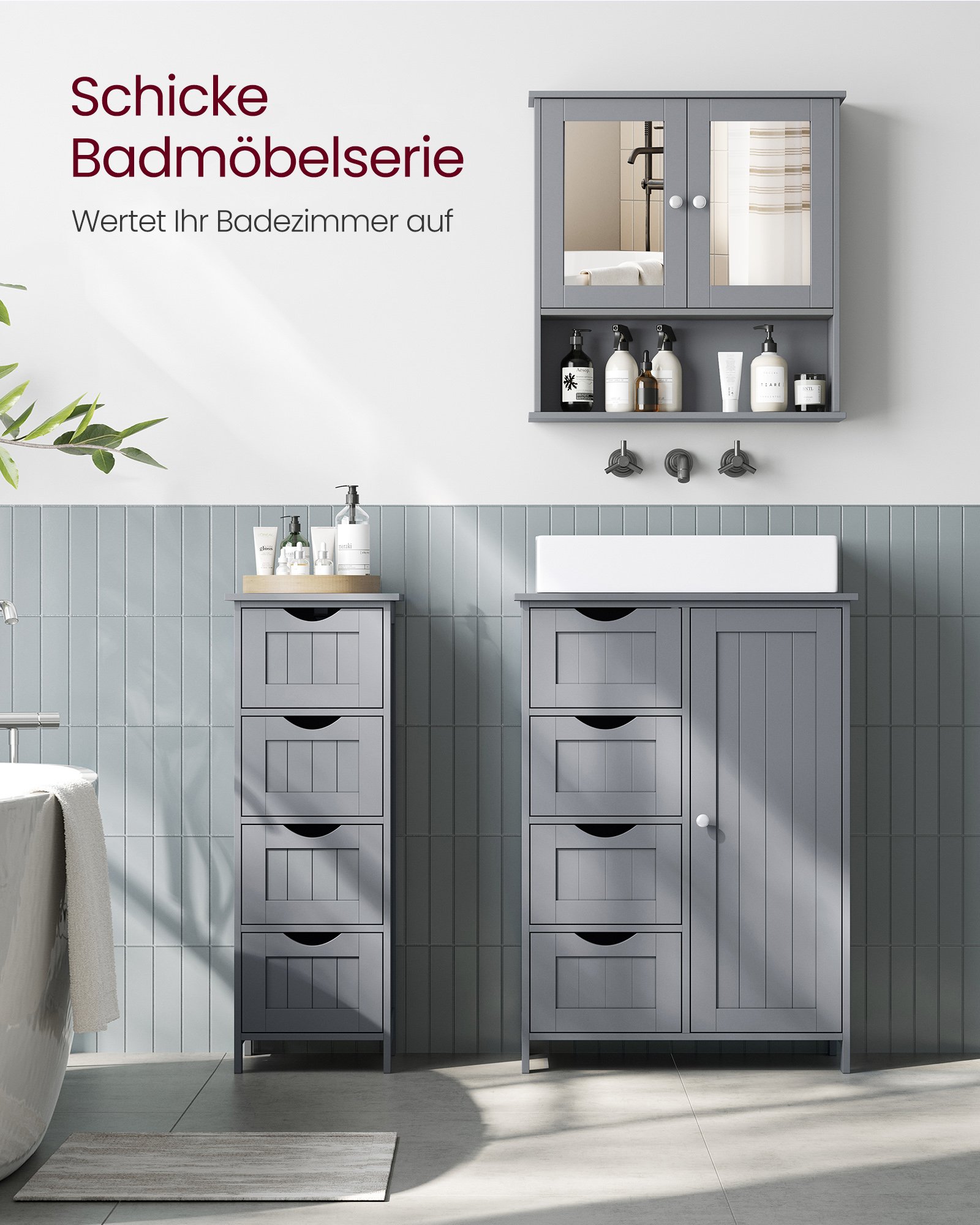 VASAGLE Bathroom Cabinet with Mirror, Wall Cabinet with 2 Mirrored Doors and Open Compartment, Adjustable Shelf, Wall-Mounted, 13 x 56.5 x 58.5 cm, Dove Grey LHC002G02 5 VASAGLE Bathroom Cabinet with Mirror, Wall Cabinet with 2 Mirrored Doors and Open Compartment, Adjustable Shelf, Wall-Mounted, 13 x 56.5 x 58.5 cm, Dove Grey LHC002G02 - Bild 5