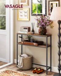 VASAGLE Console Table, 2-Tier Slim Sofa Table, 20 x 80 x 80 cm, Hallway Table with 2 Shelves, for Living Room, Entryway, Rustic Brown and Ink Black LNT130K01V1