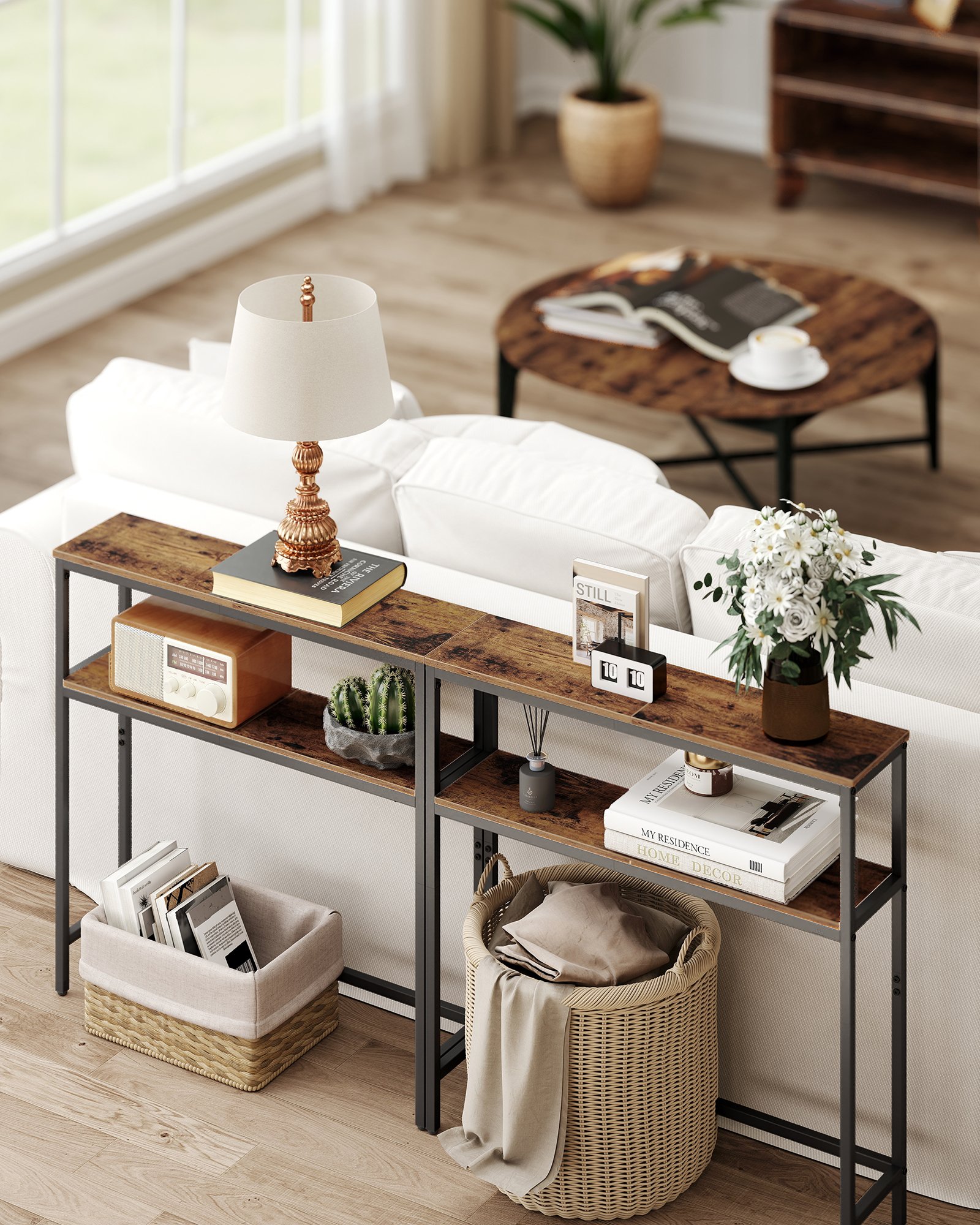 VASAGLE Console Table, 2-Tier Slim Sofa Table, 20 x 80 x 80 cm, Hallway Table with 2 Shelves, for Living Room, Entryway, Rustic Brown and Ink Black LNT130K01V1 5 VASAGLE Console Table, 2-Tier Slim Sofa Table, 20 x 80 x 80 cm, Hallway Table with 2 Shelves, for Living Room, Entryway, Rustic Brown and Ink Black LNT130K01V1 - Bild 5