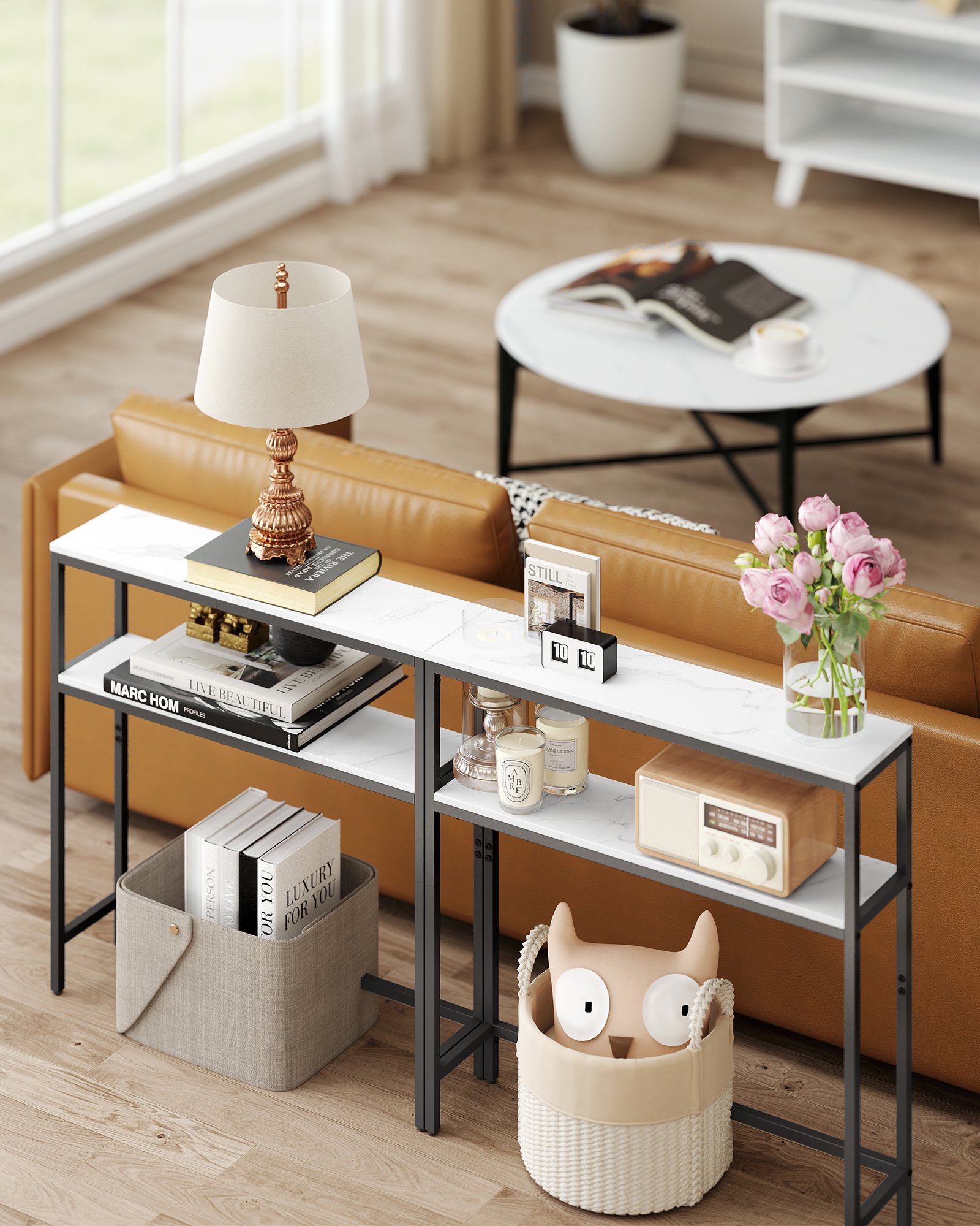 VASAGLE Console Table Narrow Sofa Table with 2 Shelves, 20 x 80 x 80 cm, Hallway Table, 2 Levels, for Hallway, Living Room, Bedroom, Marble White/Ink Black LNT130W59 5 VASAGLE Console Table Narrow Sofa Table with 2 Shelves, 20 x 80 x 80 cm, Hallway Table, 2 Levels, for Hallway, Living Room, Bedroom, Marble White/Ink Black LNT130W59 - Bild 5