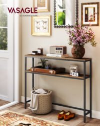 VASAGLE Console Table, Narrow Sofa Table with 2 Shelves, 20 x 100 x 80 cm, Hallway Table, 2 Levels, for Hallway, Living Room, Bedroom, Vintage Brown/Ink Black LNT131K01