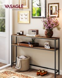 VASAGLE Console Table, 2-Tier Slim Sofa Table, 20 x 120 x 80 cm, Hallway Table with 2 Shelves, for Living Room, Entryway, Rustic Brown and Ink Black LNT133K01V1