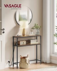 VASAGLE Console Table, Narrow Sofa Table with 2 Shelves, 20 x 80 x 80 cm, Hallway Table with Charging Station, for Living Room, Hallway, Entryway, Vintage Brown/Ink Black LNT135KD01