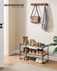 SONGMICS Shoe Rack 2 Tier Shoe Rack Metal Shoe Storage Shoe Organizer Upright or Inverted for 6-9 Pairs of Shoes Stackable Hallway 30 x 68 x 33.8 cm Black LSA202B01