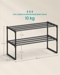 Skohylla i metall med 2 våningar, 30 x 68 x 33,8 cm, svart - Bild 5
