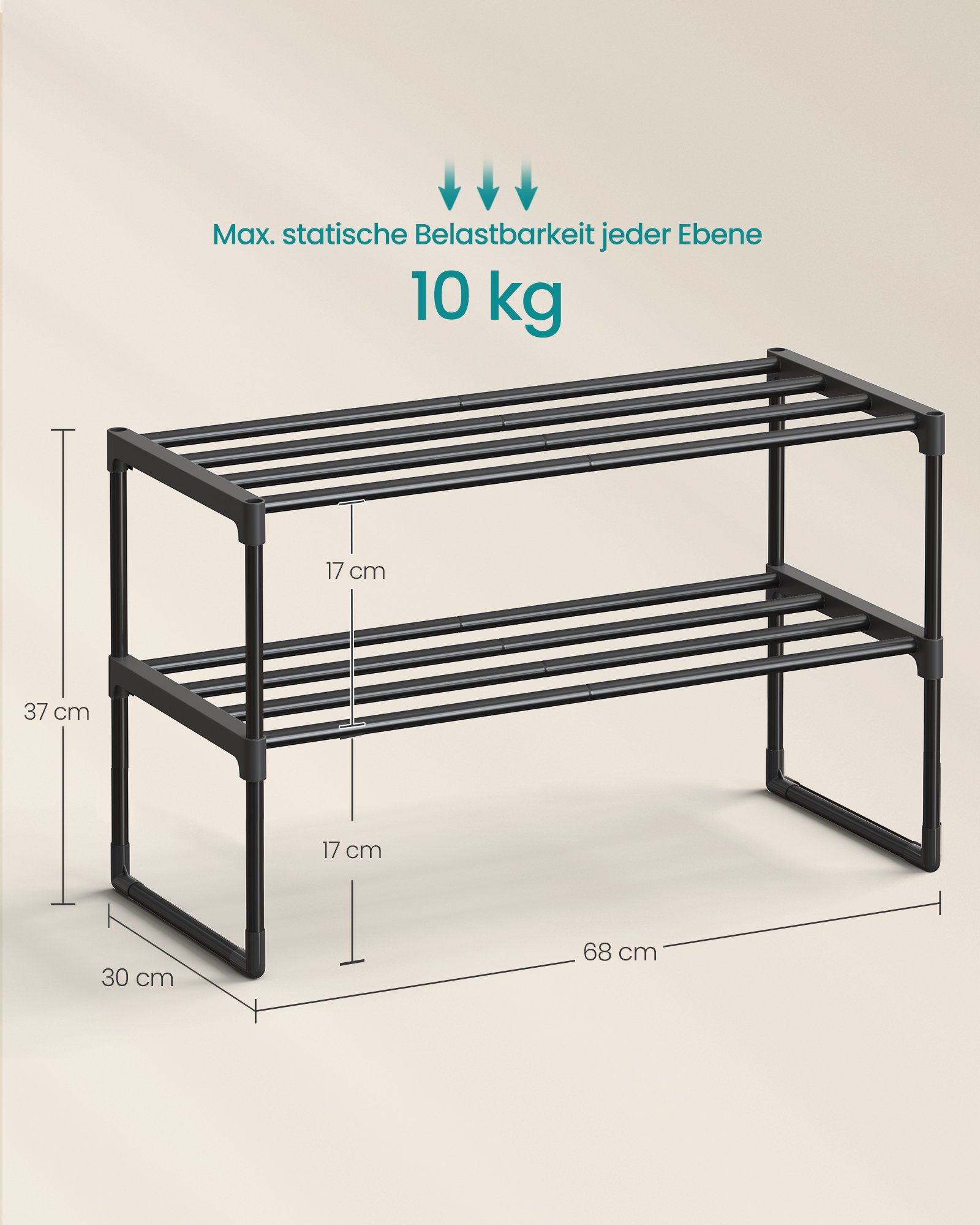 SONGMICS Shoe Rack 2 Tier Shoe Rack Metal Shoe Storage Shoe Organizer Upright or Inverted for 6-9 Pairs of Shoes Stackable Hallway 30 x 68 x 33.8 cm Black LSA202B01 5 SONGMICS Shoe Rack 2 Tier Shoe Rack Metal Shoe Storage Shoe Organizer Upright or Inverted for 6-9 Pairs of Shoes Stackable Hallway 30 x 68 x 33.8 cm Black LSA202B01 - Bild 5