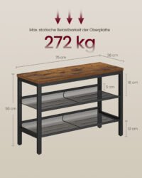 Skohylla i 3 nivåer, industriell stil, 28 x 75 x 50 cm - Bild 5