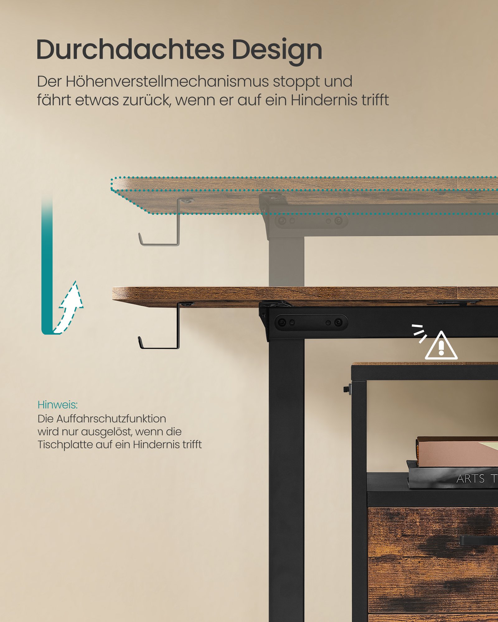 Höjdjusterbart elektriskt skrivbord, 70 x 160 x 72–120 cm, 4 höjder, Vintagebrun, Bläcksvart 4 Höjdjusterbart elektriskt skrivbord, 70 x 160 x 72–120 cm, 4 höjder, Vintagebrun, Bläcksvart - Bild 4