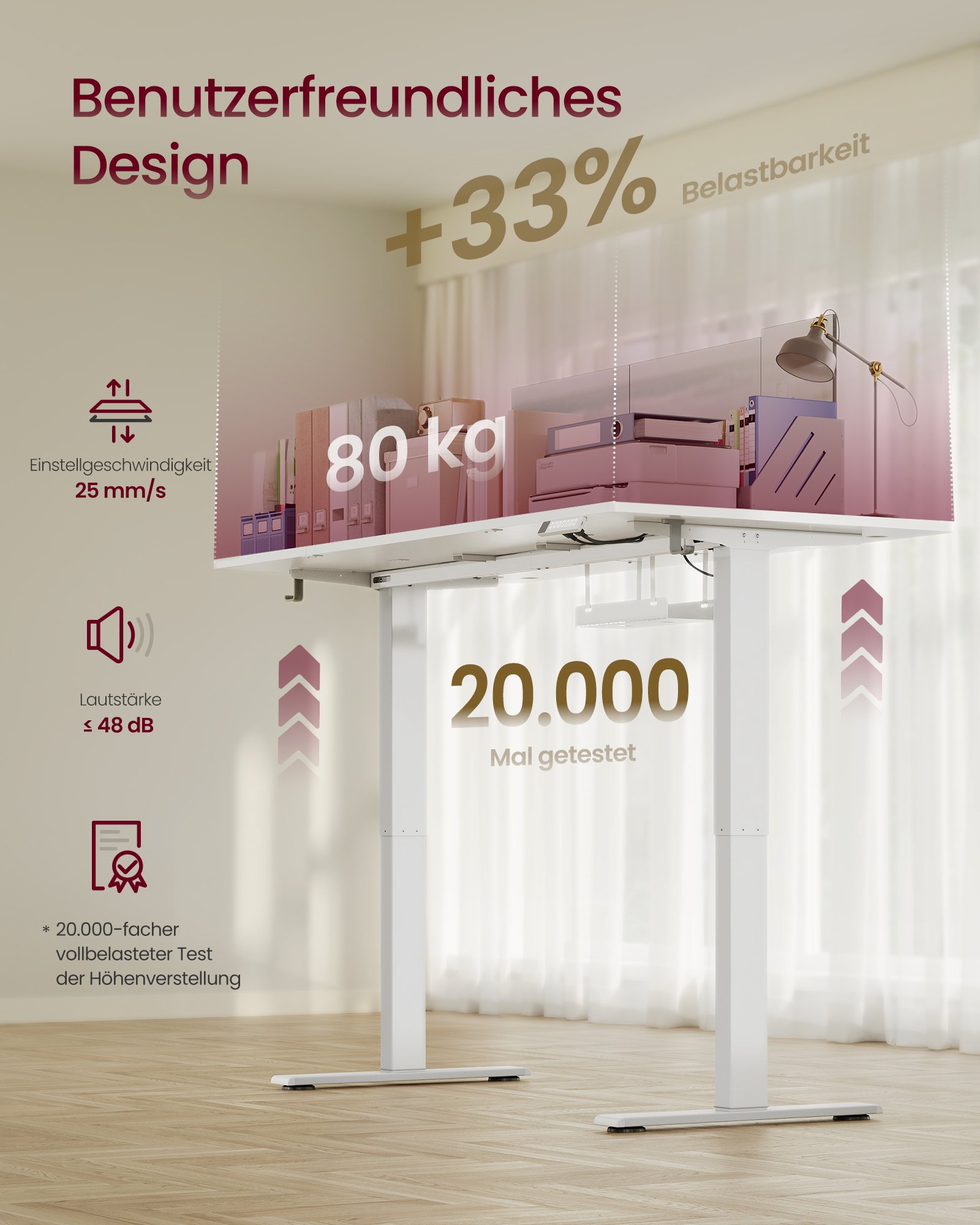 VASAGLE Height Adjustable Desk, 160 x 80 cm, USB-C Port, Power Strip Shelf, Standing Table, Long Sit Reminder, 3 Memory Buttons, for Office, Matte White LSD146WZ02 5 VASAGLE Height Adjustable Desk, 160 x 80 cm, USB-C Port, Power Strip Shelf, Standing Table, Long Sit Reminder, 3 Memory Buttons, for Office, Matte White LSD146WZ02 - Bild 5