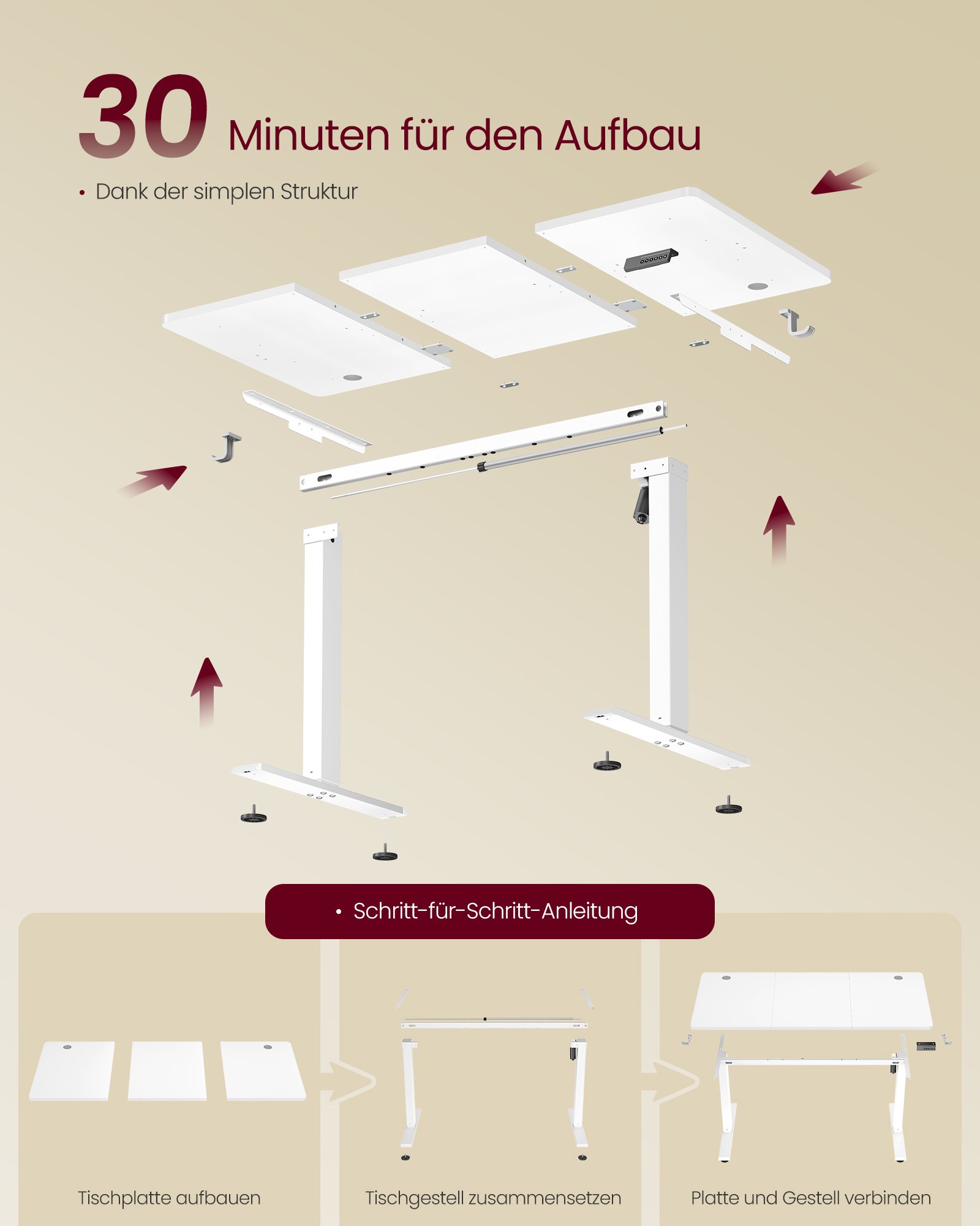 VASAGLE LSD312WZ03 Height Adjustable Desk Standing Desk Computer Desk Memory Memory Function 4 Height Office Desk 120 x 60 cm Cloud White 5 VASAGLE LSD312WZ03 Height Adjustable Desk Standing Desk Computer Desk Memory Memory Function 4 Height Office Desk 120 x 60 cm Cloud White - Bild 5