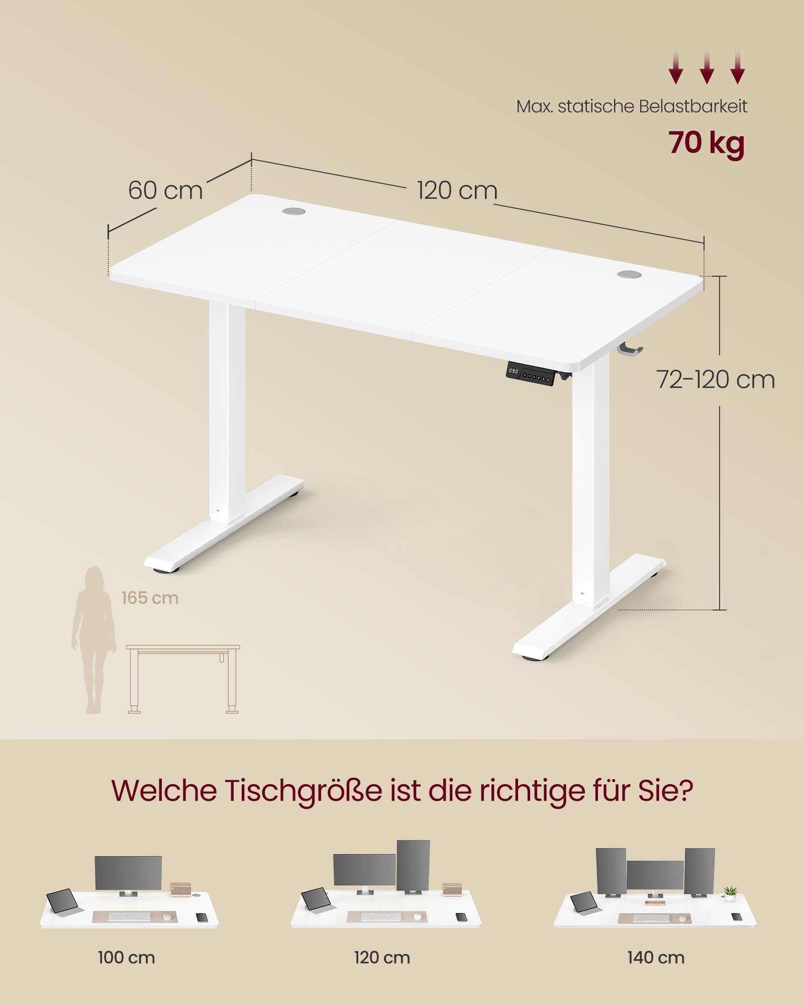 VASAGLE LSD312WZ03 Height Adjustable Desk Standing Desk Computer Desk Memory Memory Function 4 Height Office Desk 120 x 60 cm Cloud White 6 VASAGLE LSD312WZ03 Height Adjustable Desk Standing Desk Computer Desk Memory Memory Function 4 Height Office Desk 120 x 60 cm Cloud White - Bild 6