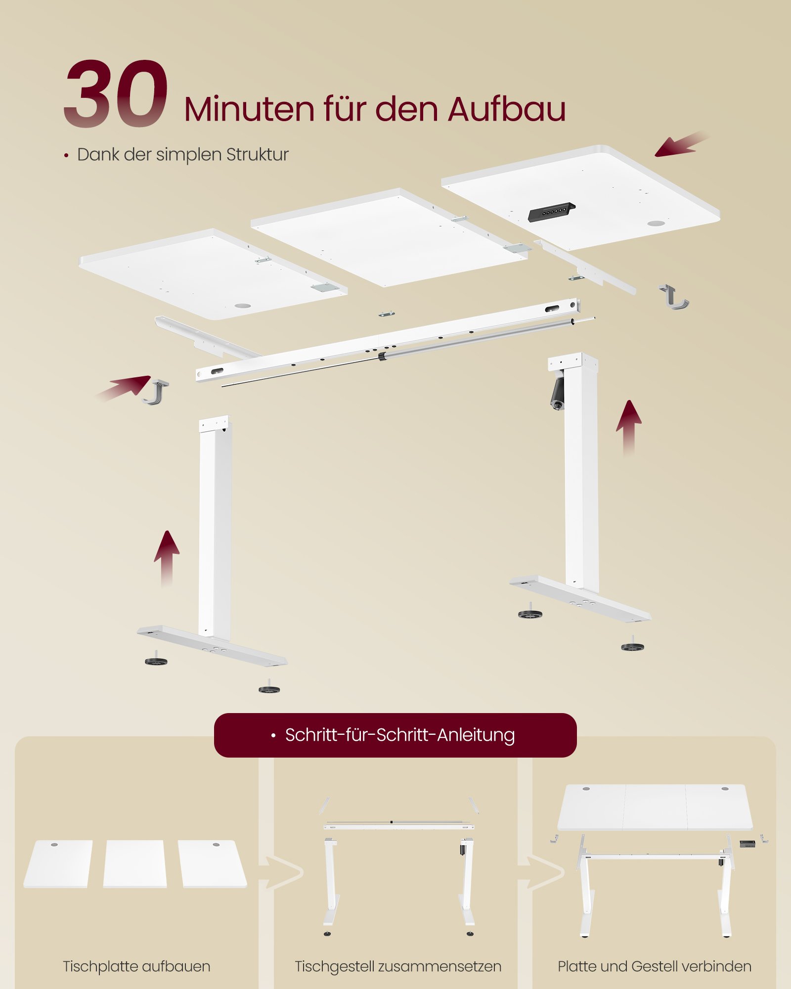 Elektriskt skrivbord, datorbord, minnesfunktion, för kontor, 140 x 60 cm, Cloud White 5 Elektriskt skrivbord, datorbord, minnesfunktion, för kontor, 140 x 60 cm, Cloud White - Bild 5