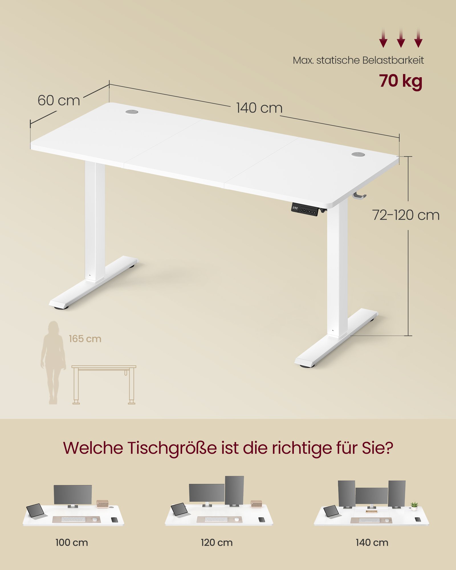 Elektriskt skrivbord, datorbord, minnesfunktion, för kontor, 140 x 60 cm, Cloud White 6 Elektriskt skrivbord, datorbord, minnesfunktion, för kontor, 140 x 60 cm, Cloud White - Bild 6