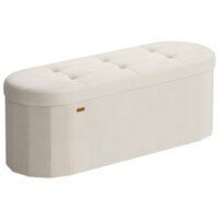SONGMICS LSF297LH01 Storage Pouffe, Storage Chest, Folding Footrest, Easy Assembly, for Living Room, Hallway and Bedroom, Velvet, Capacity 110 L, 38 x 110 x 38 cm, Cream White