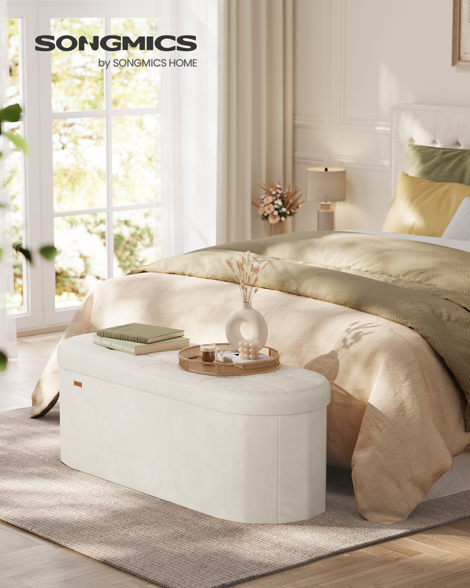 SONGMICS LSF297LH01 Storage Pouffe, Storage Chest, Folding Footrest, Easy Assembly, for Living Room, Hallway and Bedroom, Velvet, Capacity 110 L, 38 x 110 x 38 cm, Cream White 2 SONGMICS LSF297LH01 Storage Pouffe, Storage Chest, Folding Footrest, Easy Assembly, for Living Room, Hallway and Bedroom, Velvet, Capacity 110 L, 38 x 110 x 38 cm, Cream White - Bild 2