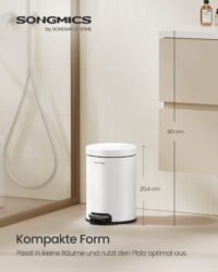SONGMICS Bathroom Pedal Bin, 0.8 Gallon (3 L) Steel Toilet Bin with Soft-Close Lid, Inner Bucket, for Waste, Bedroom, Cloud White LTB013WZ01