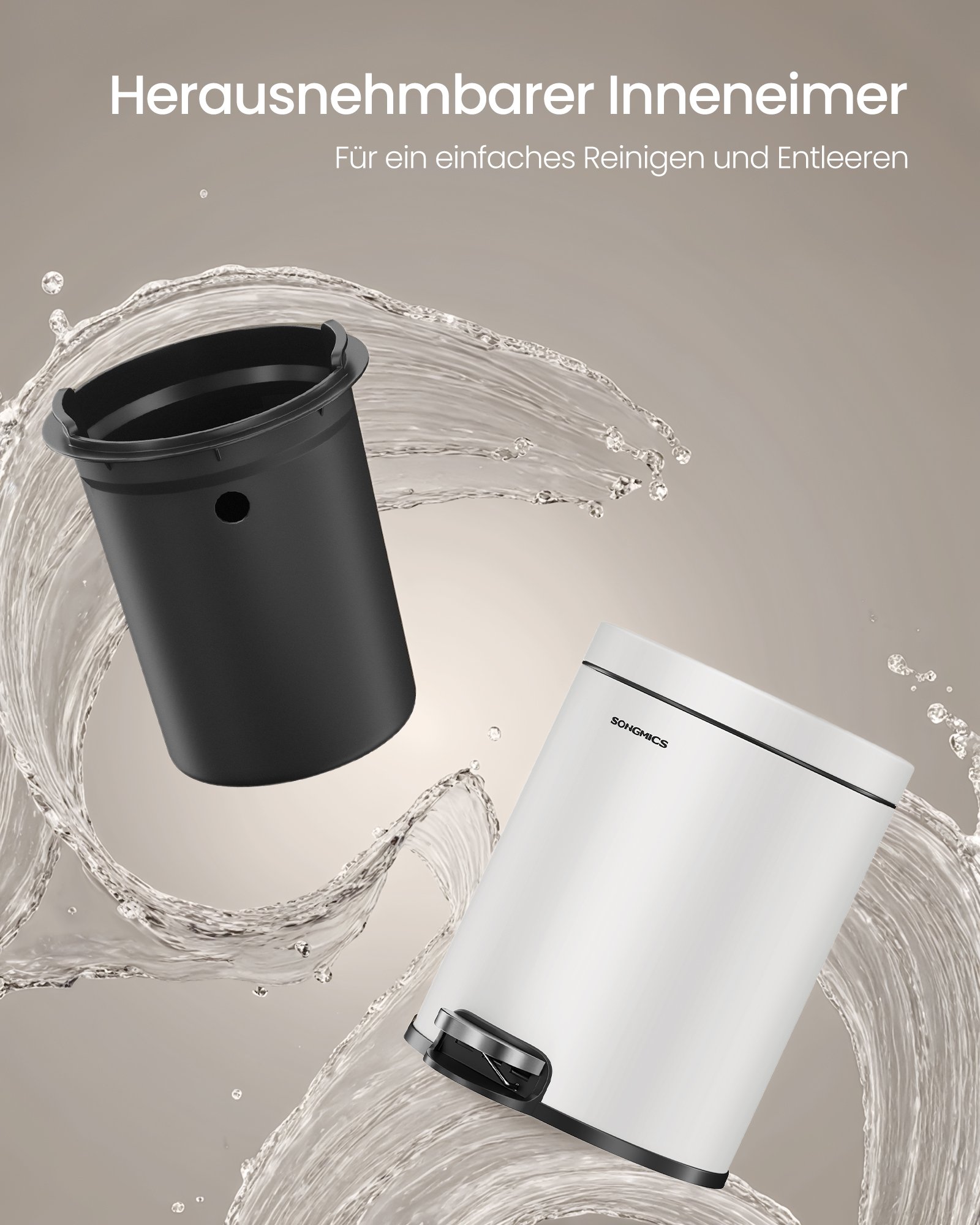 SONGMICS Bathroom Pedal Bin, 0.8 Gallon (3 L) Steel Toilet Bin with Soft-Close Lid, Inner Bucket, for Waste, Bedroom, Cloud White LTB013WZ01 7 SONGMICS Bathroom Pedal Bin, 0.8 Gallon (3 L) Steel Toilet Bin with Soft-Close Lid, Inner Bucket, for Waste, Bedroom, Cloud White LTB013WZ01 - Bild 7