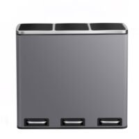 SONGMICS Kitchen Rubbish Bin, 3 x 18 L, Waste Separation System, 3 Compartments, Includes 15 Bin Liners, Rubbish Bin, Pedal Bin, for Recyclable Waste, Organic Waste, with Lid, Matte Grey LTB054G01