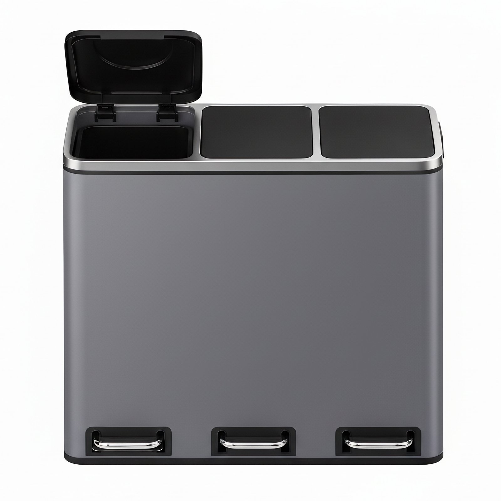SONGMICS Kitchen Rubbish Bin, 3 x 18 L, Waste Separation System, 3 Compartments, Includes 15 Bin Liners, Rubbish Bin, Pedal Bin, for Recyclable Waste, Organic Waste, with Lid, Matte Grey LTB054G01 2 SONGMICS Kitchen Rubbish Bin, 3 x 18 L, Waste Separation System, 3 Compartments, Includes 15 Bin Liners, Rubbish Bin, Pedal Bin, for Recyclable Waste, Organic Waste, with Lid, Matte Grey LTB054G01 - Bild 2