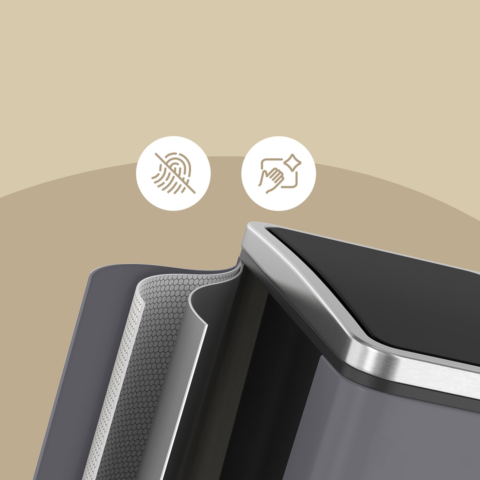 SONGMICS Kitchen Rubbish Bin, 3 x 18 L, Waste Separation System, 3 Compartments, Includes 15 Bin Liners, Rubbish Bin, Pedal Bin, for Recyclable Waste, Organic Waste, with Lid, Matte Grey LTB054G01 6 SONGMICS Kitchen Rubbish Bin, 3 x 18 L, Waste Separation System, 3 Compartments, Includes 15 Bin Liners, Rubbish Bin, Pedal Bin, for Recyclable Waste, Organic Waste, with Lid, Matte Grey LTB054G01 - Bild 6