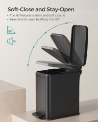 SONGMICS Bathroom Trash Can, 1.3 Gallon Small Trash Bin with Lid, Slim for Small Spaces, Stainless Steel Garbage Can, Soft Close, Black ULTB560B05 5 SONGMICS Bathroom Trash Can, 1.3 Gallon Small Trash Bin with Lid, Slim for Small Spaces, Stainless Steel Garbage Can, Soft Close, Black ULTB560B05 - Bild 5