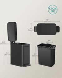 SONGMICS Bathroom Trash Can, 1.3 Gallon Small Trash Bin with Lid, Slim for Small Spaces, Stainless Steel Garbage Can, Soft Close, Black ULTB560B05 7 SONGMICS Bathroom Trash Can, 1.3 Gallon Small Trash Bin with Lid, Slim for Small Spaces, Stainless Steel Garbage Can, Soft Close, Black ULTB560B05 - Bild 7