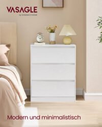 VASAGLE KAILYN Collection - Chest of Drawers for Bedroom, Storage Organiser Unit with 3 Drawers, 40 x 60 x 75 cm, Modern Style, Snow White LTS613WE01