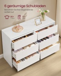 VASAGLE KAILYN Collection - Chest of Drawers for Bedroom, Storage Organiser Unit with 6 Drawers, 40 x 119.4 x 75 cm, Modern Style, Snow White LTS616W01