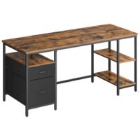VASAGLE Computer Desk, Work Desk with Storage, 3 Shelves, 2 Drawers, 60 x 160 x 76 cm, for Home Office, Living Room, Industrial Style, Rustic Brown and Matte Black LWD105K01