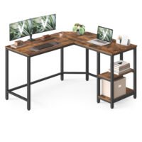 VASAGLE Computer Desk, L-Shaped Corner Desk,130  x 130 x 76 cm, Gaming Desk, Workstation with 2 Storage Shelves for Home Office, Space-Saving, Easy to Assemble, Rustic Brown and Ink Black LWD123K01