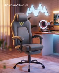 SONGMICS HOME Gaming Chair Ergonomic Computer Chair with Footrest Office Swivel Chair with Pillow Cotton Linen Blend Height Adjustable Dove Grey OBG072G01