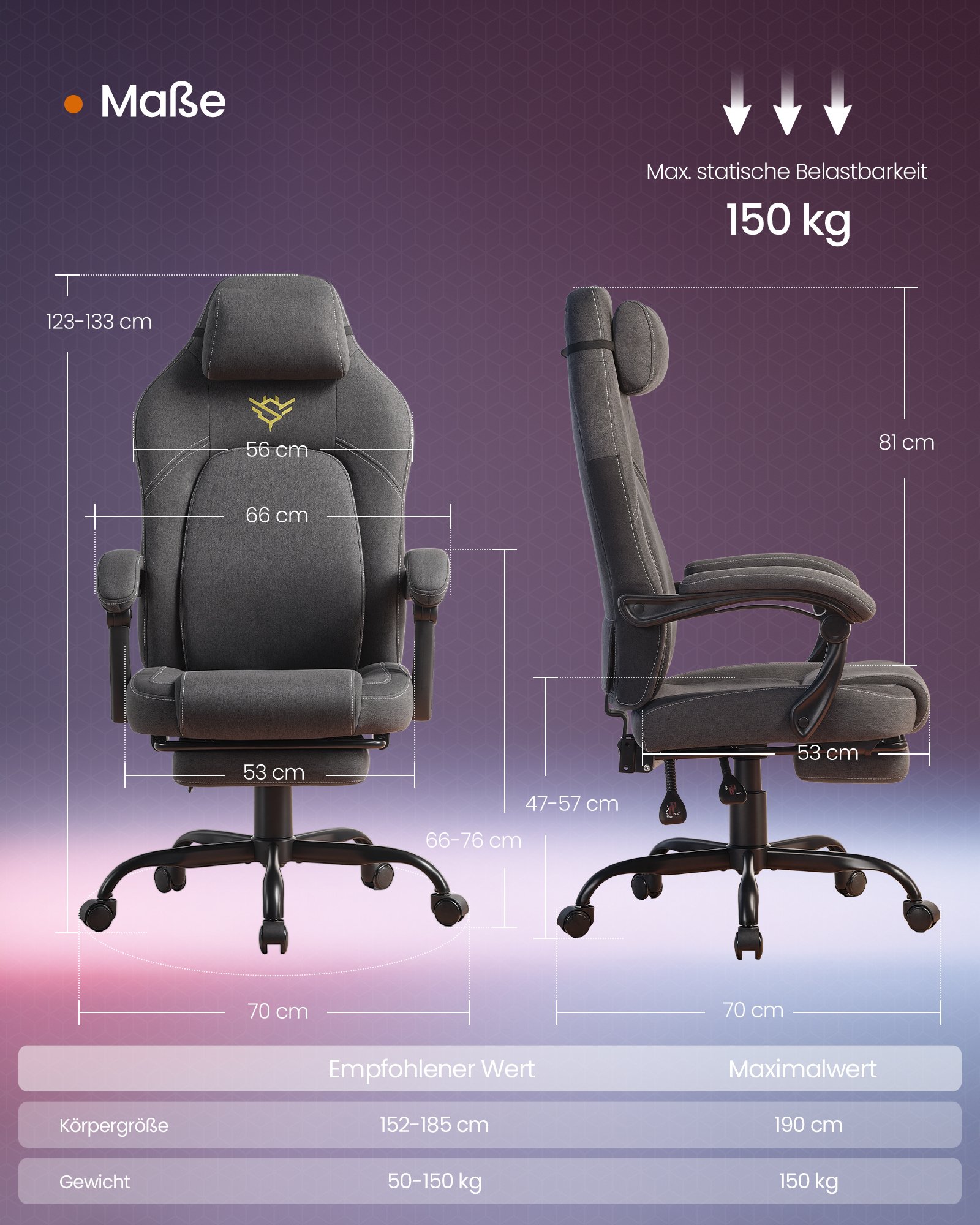 SONGMICS HOME Gaming Chair Ergonomic Computer Chair with Footrest Office Swivel Chair with Pillow Cotton Linen Blend Height Adjustable Dove Grey OBG072G01 6 SONGMICS HOME Gaming Chair Ergonomic Computer Chair with Footrest Office Swivel Chair with Pillow Cotton Linen Blend Height Adjustable Dove Grey OBG072G01 - Bild 6