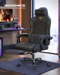 SONGMICS Gaming Chair, Office Chair, Desk Chair, Ergonomic Gaming Chair, Seat Cushion with Springs, Footrest, Armrests with Synchronous Mechanism, Ink Black OBG079B01