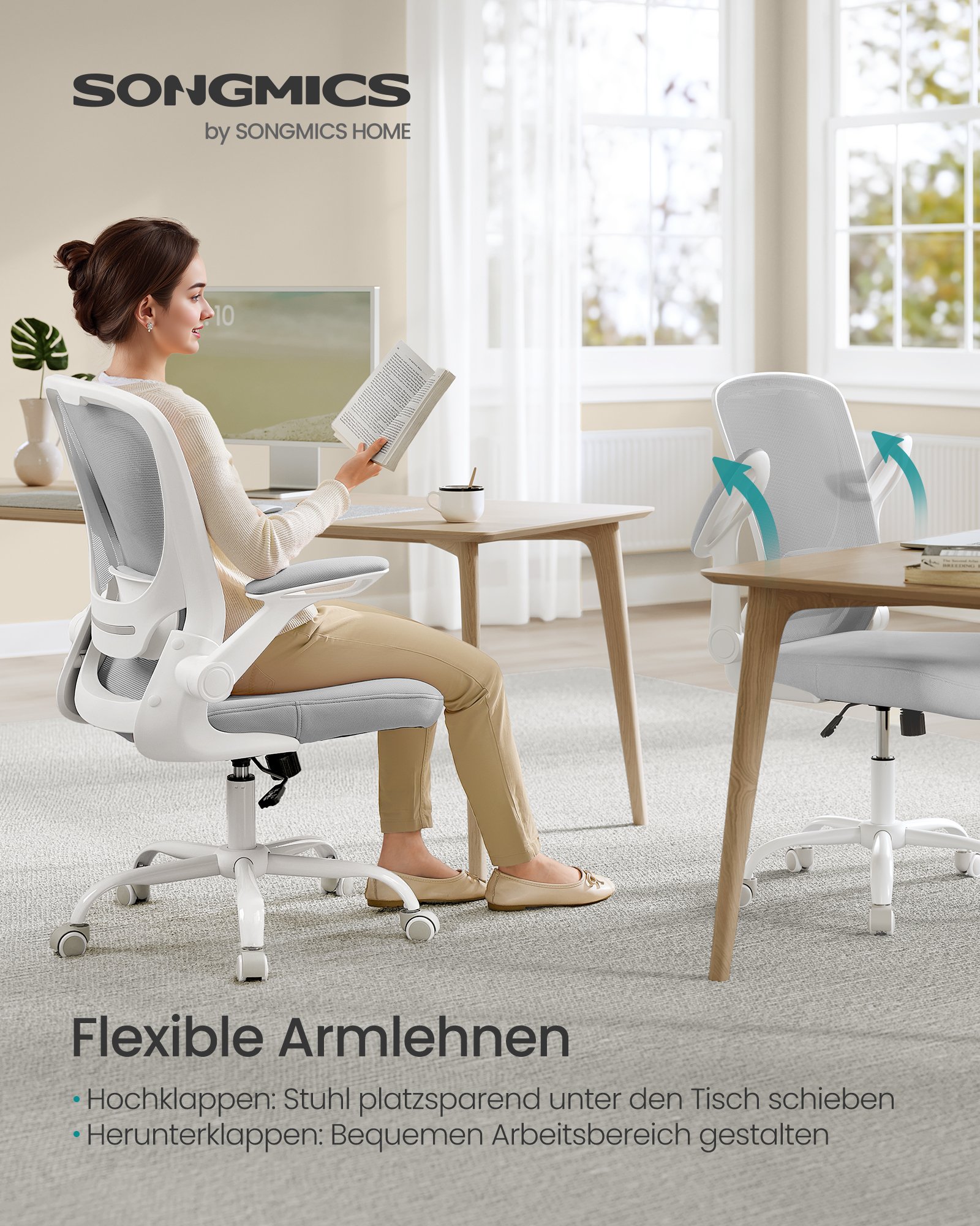 SONGMICS Swivel Office Chair, Ergonomic Mesh Computer Chair, Lumbar Support, Rocking Function, 53 cm Seat, Flip-Up Armrests, Dove Grey OBN037G02 5 SONGMICS Swivel Office Chair, Ergonomic Mesh Computer Chair, Lumbar Support, Rocking Function, 53 cm Seat, Flip-Up Armrests, Dove Grey OBN037G02 - Bild 5