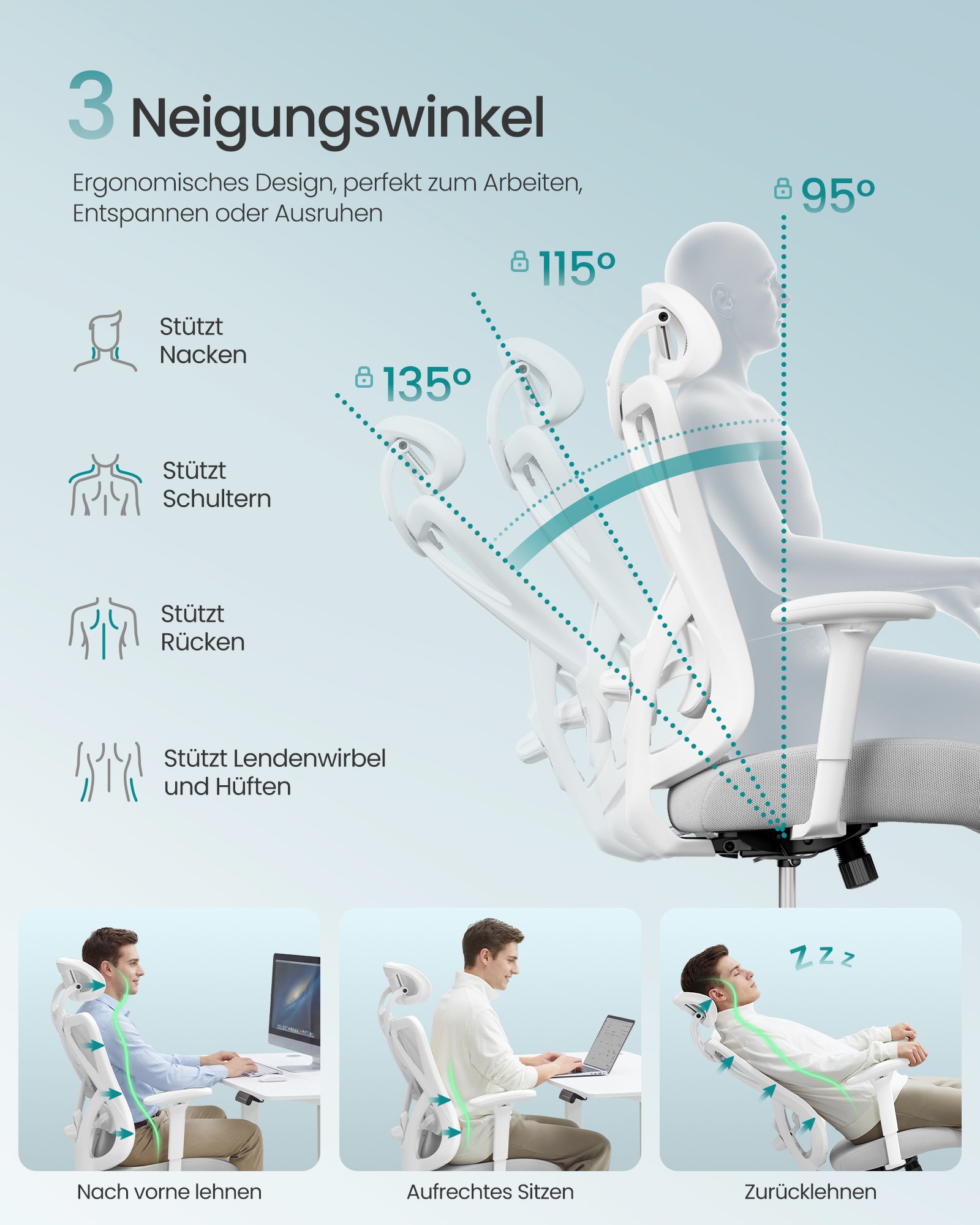 SONGMICS Ergonomic Office Chair, Desk Chair, Computer Chair, Mesh Chair, Adjustable Lumbar and Head Cushion, Load Capacity up to 150 kg, Height Adjustable, Cappuccino Beige OBN063GD02 3 SONGMICS Ergonomic Office Chair, Desk Chair, Computer Chair, Mesh Chair, Adjustable Lumbar and Head Cushion, Load Capacity up to 150 kg, Height Adjustable, Cappuccino Beige OBN063GD02 - Bild 3