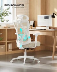 SONGMICS Ergonomic Office Chair, Desk Chair, Computer Chair, Mesh Chair, Adjustable Lumbar and Head Cushion, Load Capacity up to 150 kg, Height Adjustable, Cappuccino Beige OBN063LH01