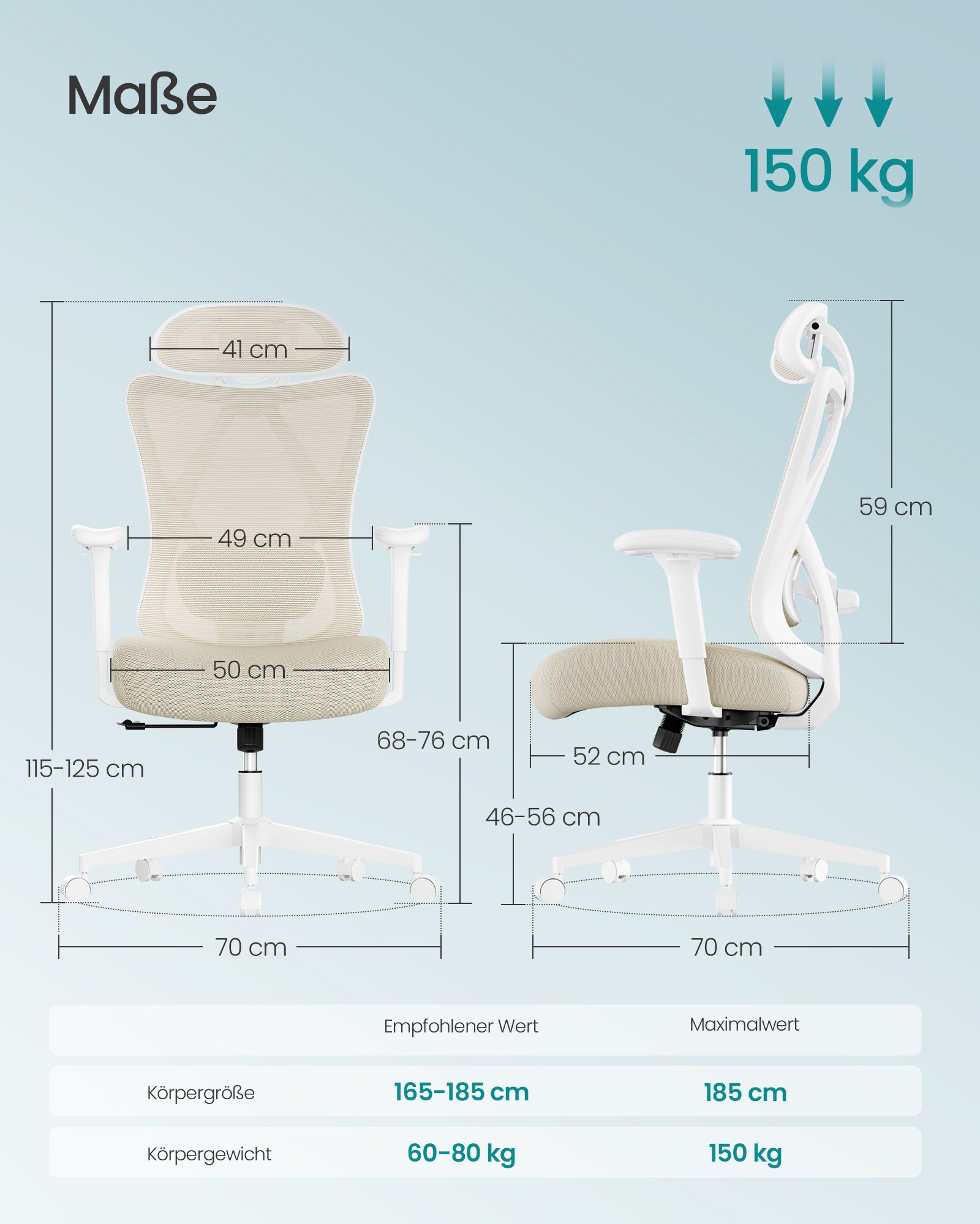 SONGMICS Ergonomic Office Chair, Desk Chair, Computer Chair, Mesh Chair, Adjustable Lumbar and Head Cushion, Load Capacity up to 150 kg, Height Adjustable, Cappuccino Beige OBN063LH01 2 SONGMICS Ergonomic Office Chair, Desk Chair, Computer Chair, Mesh Chair, Adjustable Lumbar and Head Cushion, Load Capacity up to 150 kg, Height Adjustable, Cappuccino Beige OBN063LH01 - Bild 2