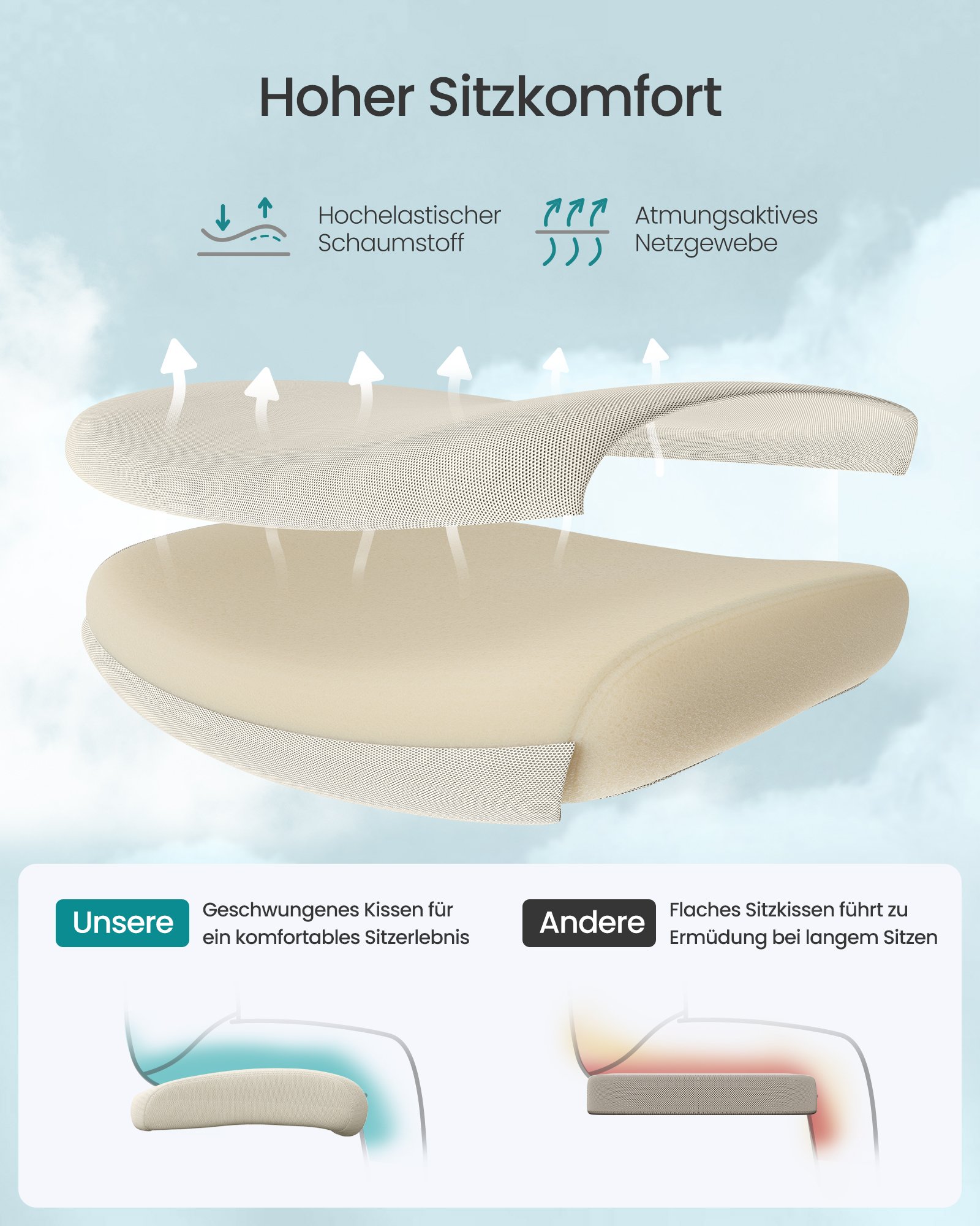 SONGMICS Ergonomic Office Chair, Desk Chair, Computer Chair, Mesh Chair, Adjustable Lumbar and Head Cushion, Load Capacity up to 150 kg, Height Adjustable, Cappuccino Beige OBN063LH01 6 SONGMICS Ergonomic Office Chair, Desk Chair, Computer Chair, Mesh Chair, Adjustable Lumbar and Head Cushion, Load Capacity up to 150 kg, Height Adjustable, Cappuccino Beige OBN063LH01 - Bild 6