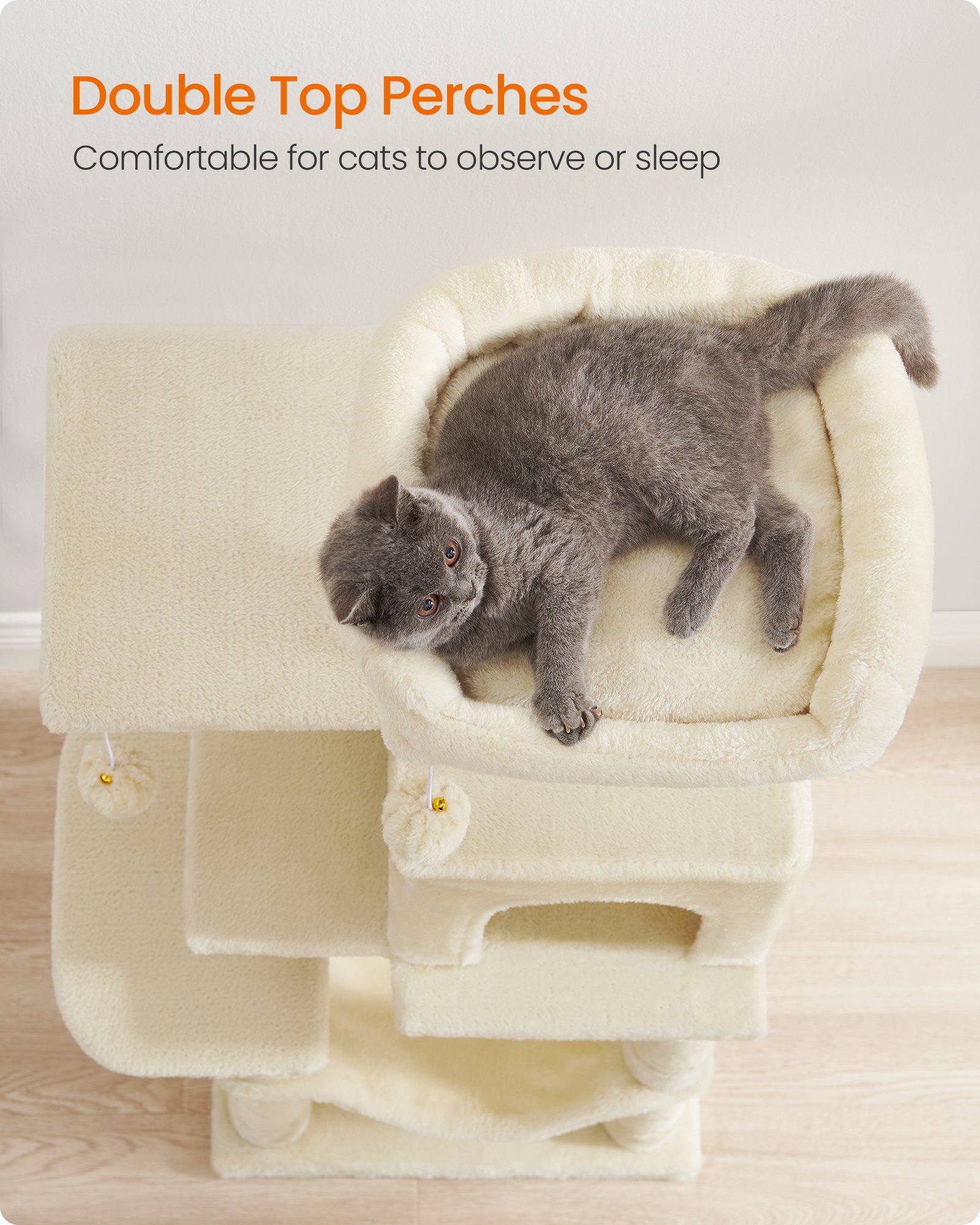 Feandrea Cat Tree Tower, 44.1-Inch Multi-Level Cat Condo with 4 Scratching Posts, 2 Perches, Hammock, Cave, Beige UPCT261M01S 4 Feandrea Cat Tree Tower, 44.1-Inch Multi-Level Cat Condo with 4 Scratching Posts, 2 Perches, Hammock, Cave, Beige UPCT261M01S - Bild 4