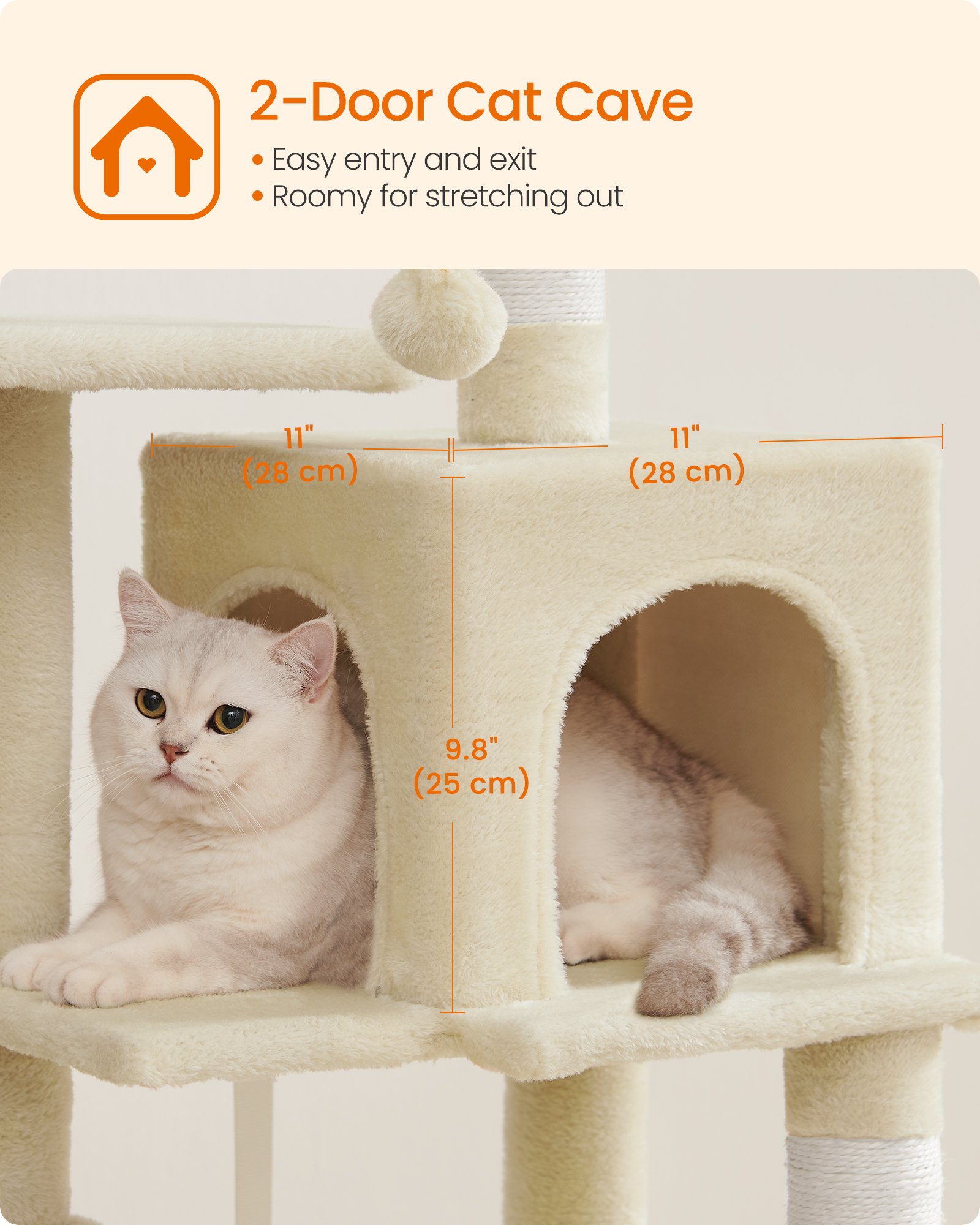 Feandrea Cat Tree Tower, 44.1-Inch Multi-Level Cat Condo with 4 Scratching Posts, 2 Perches, Hammock, Cave, Beige UPCT261M01S 7 Feandrea Cat Tree Tower, 44.1-Inch Multi-Level Cat Condo with 4 Scratching Posts, 2 Perches, Hammock, Cave, Beige UPCT261M01S - Bild 7