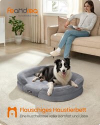 Feandrea Dog Bed, Large Orthopaedic Dog Sofa Bed, 91 x 68 x 18 cm, Egg Crate Foam, Waterproof Liner, Raised Edges, Removable and Machine Washable Cover, Non-Slip, Light Grey PGW282G01